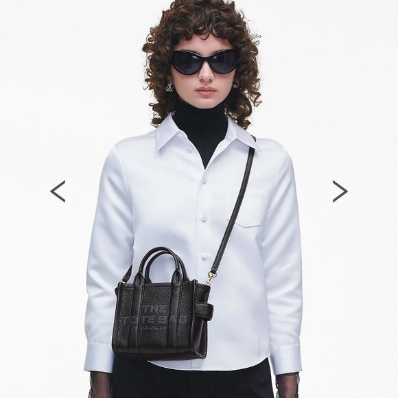 Marc Jacobs The Leather Tote Bag Crossbody Black - Picture 2 of 12